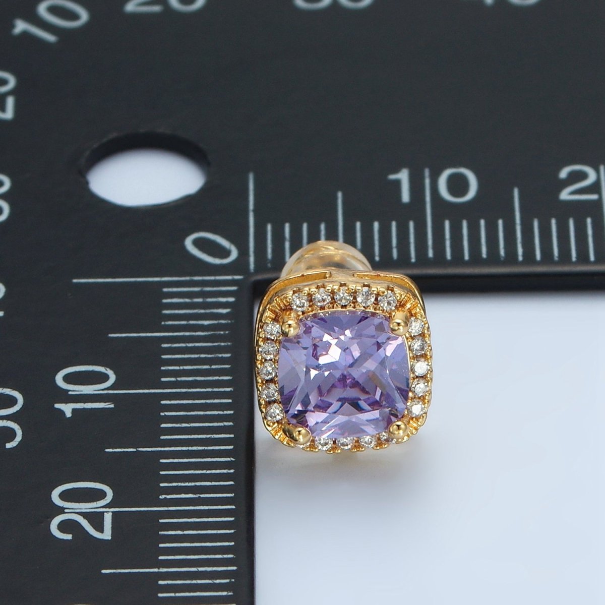 24K Gold Filled CZ Micro Paved Purple Crystal Square Stud Earrings | AD - 742 - DLUXCA