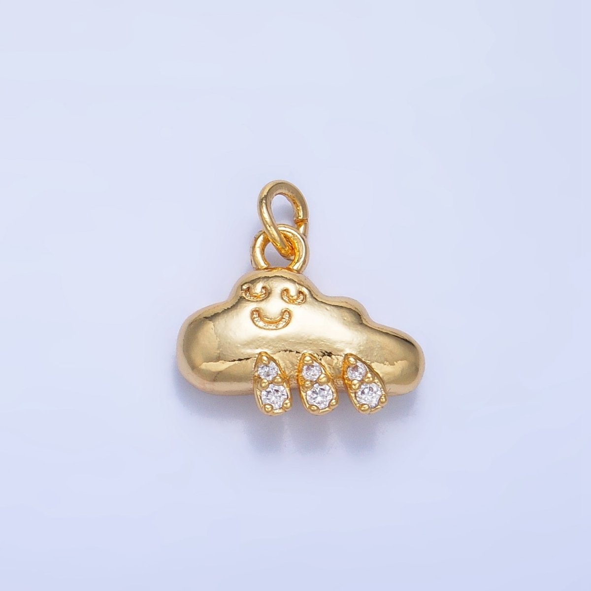 24K Gold Filled CZ Micro Paved Rain Smiley Face Cloud Multidimensional 3D Charm | W018 - DLUXCA