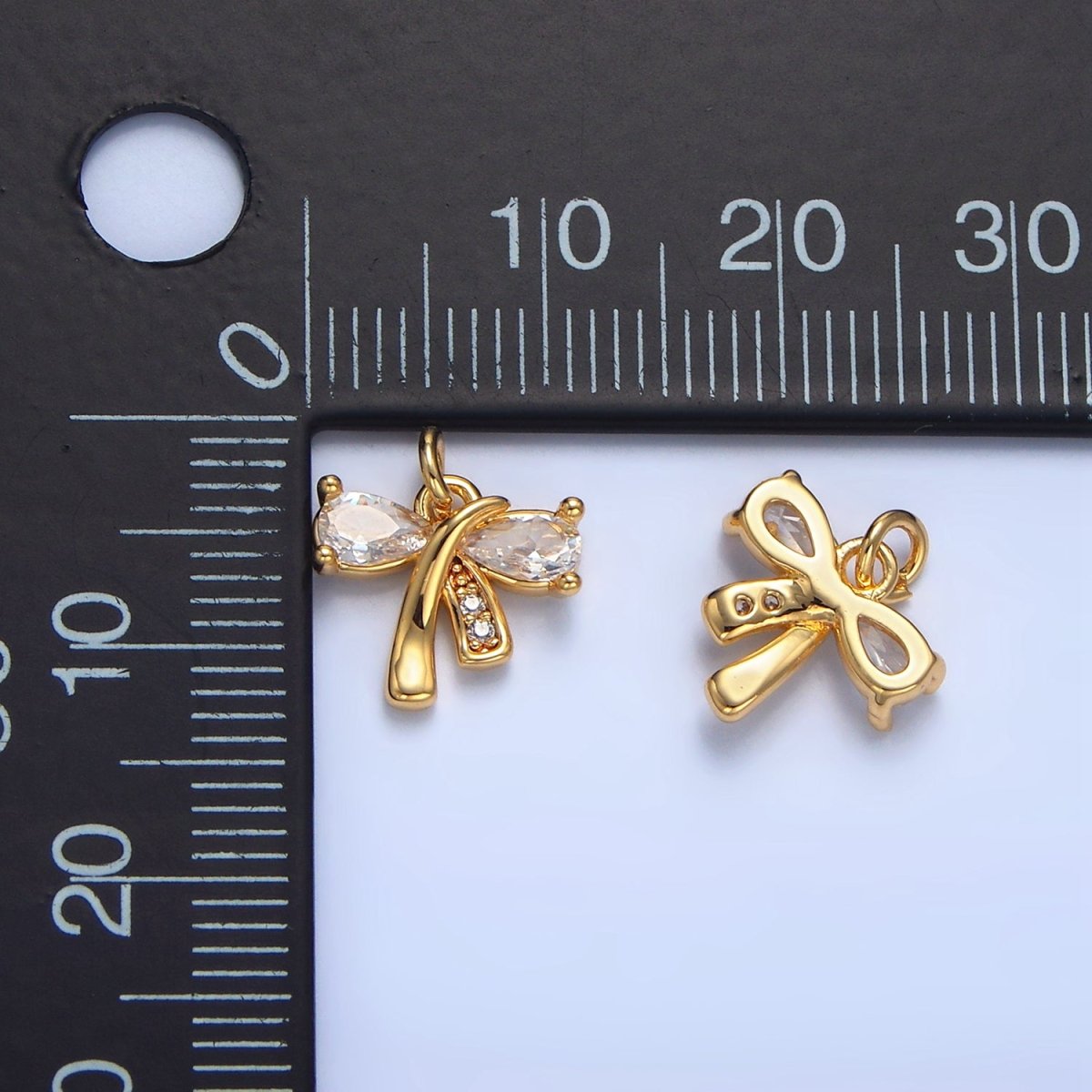 24K Gold Filled CZ Micro Paved Ribbon Bow Mini Charm | X860 - DLUXCA