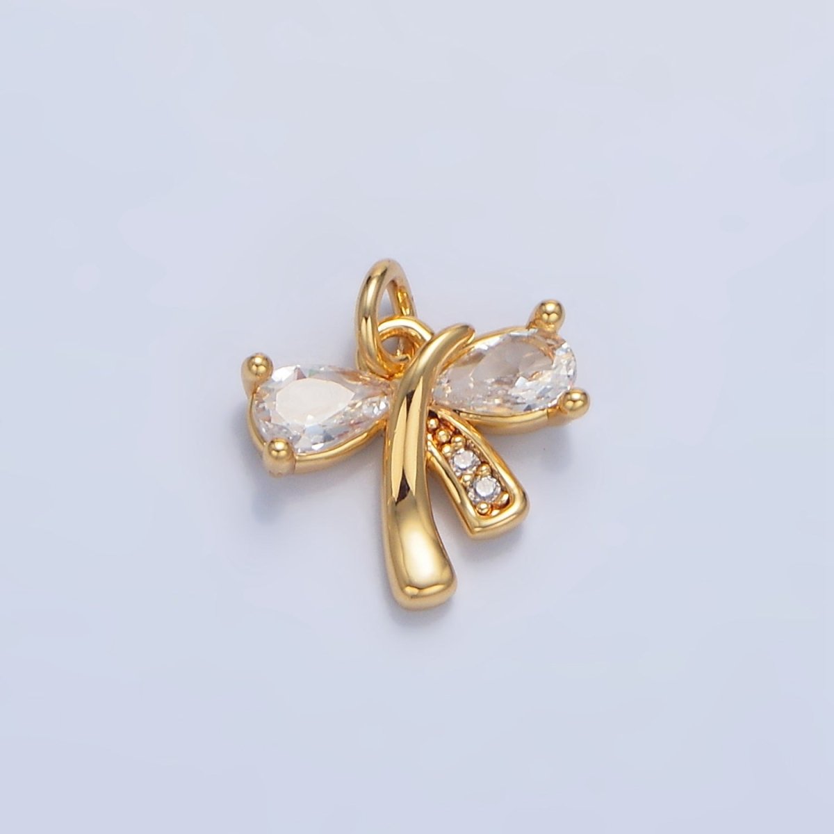 24K Gold Filled CZ Micro Paved Ribbon Bow Mini Charm | X860 - DLUXCA