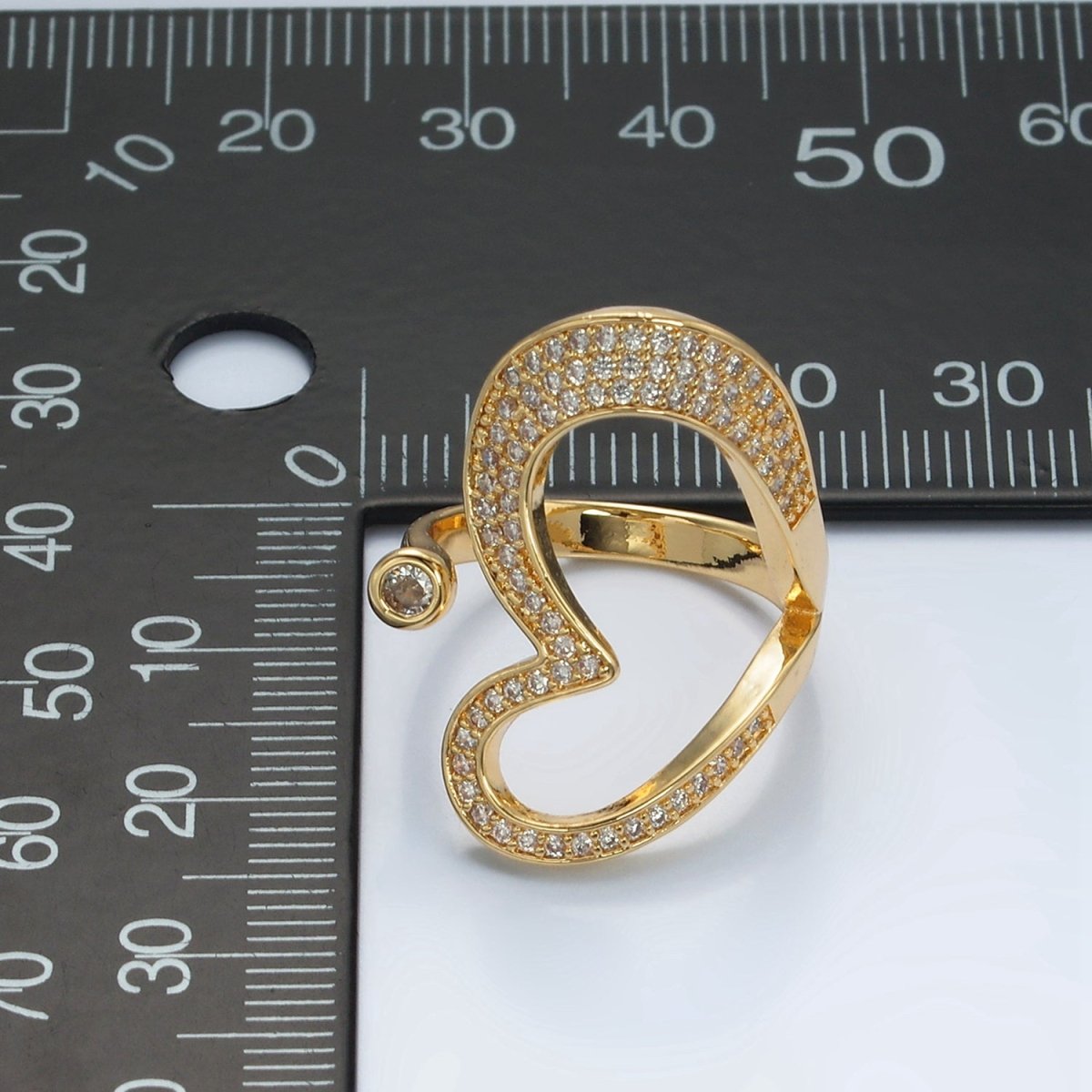 24k Gold Filled CZ Micro Paved Sideway Heart Adjustable Ring | O - 1412 - DLUXCA