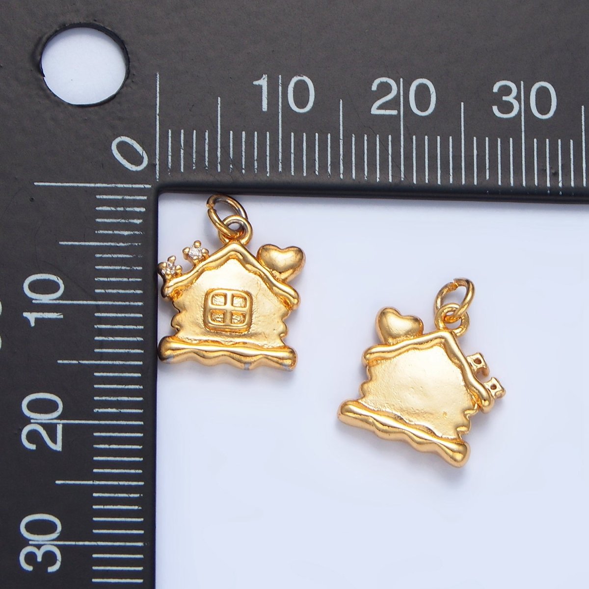 24K Gold Filled CZ Molten Dough House Heart Mini Charm | X851 - DLUXCA