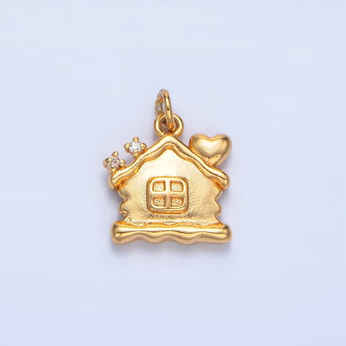 24K Gold Filled CZ Molten Dough House Heart Mini Charm | X851 - DLUXCA