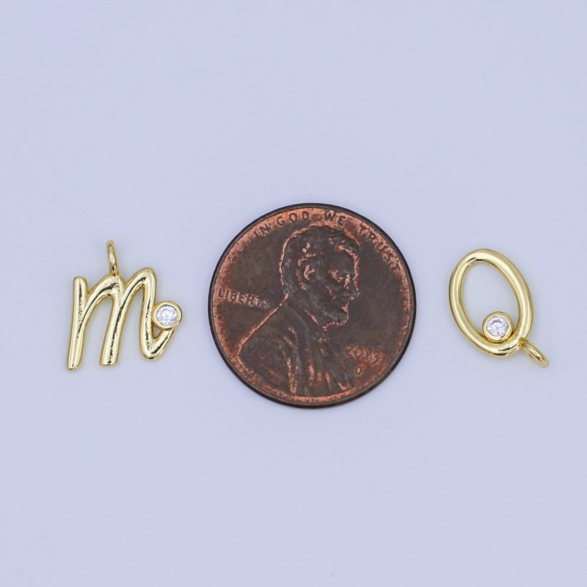 24K Gold Filled CZ "MOM" Cursive Script Charm Set | N048 - DLUXCA