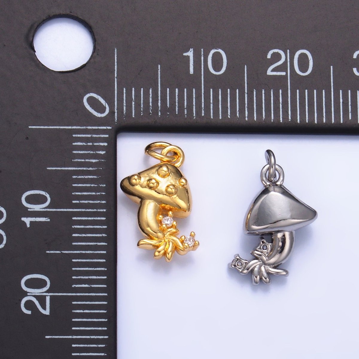 24K Gold Filled CZ Mushroom Charm in Gold & Silver | W355 - DLUXCA