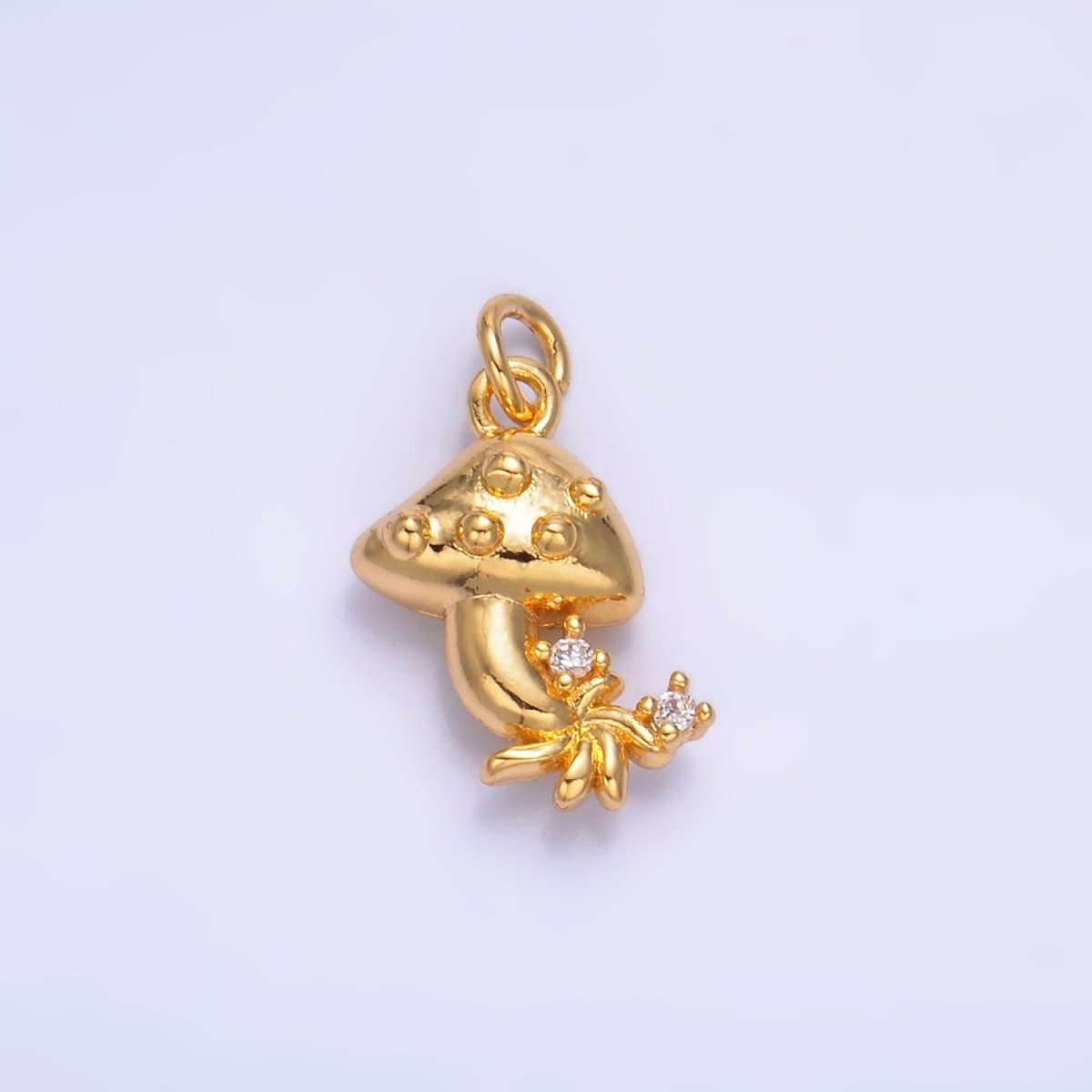 24K Gold Filled CZ Mushroom Charm in Gold & Silver | W355 - DLUXCA