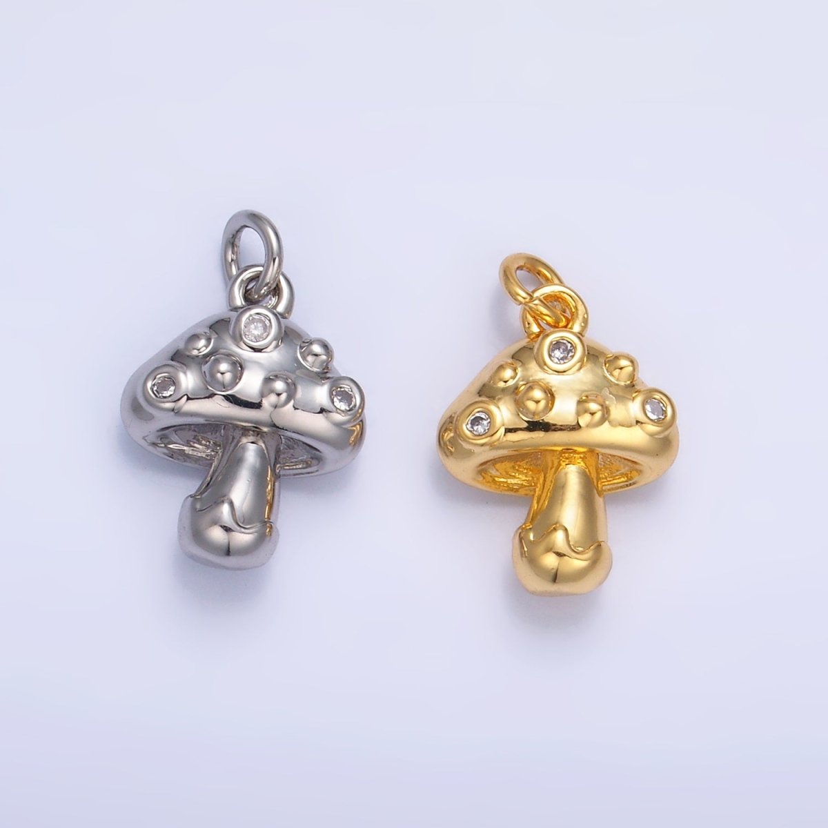 24K Gold Filled CZ Mushroom Plant Charm in Gold & Silver | W353 - DLUXCA