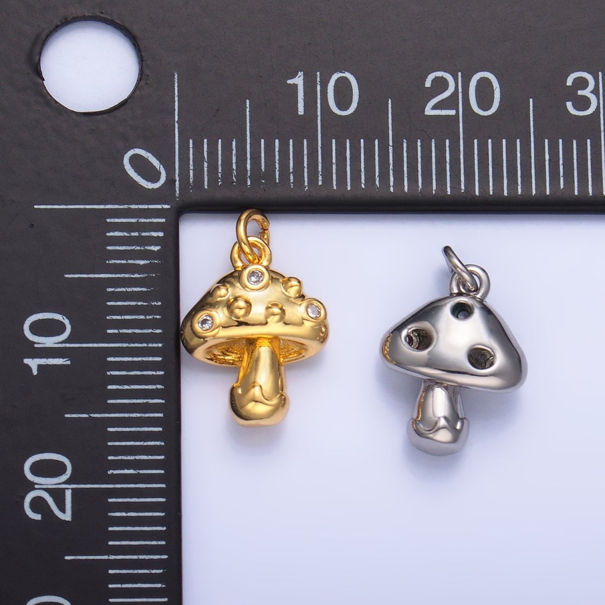 24K Gold Filled CZ Mushroom Plant Charm in Gold & Silver | W353 - DLUXCA