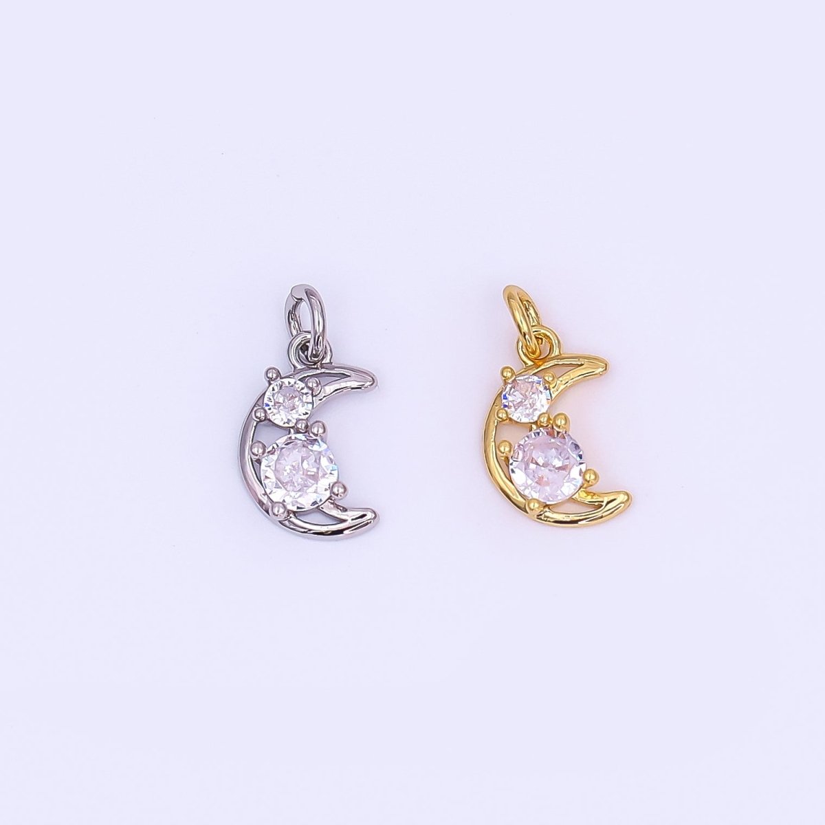 24K Gold Filled CZ Open Celestial Crescent Moon Charm in Gold & Silver | AF492 - DLUXCA