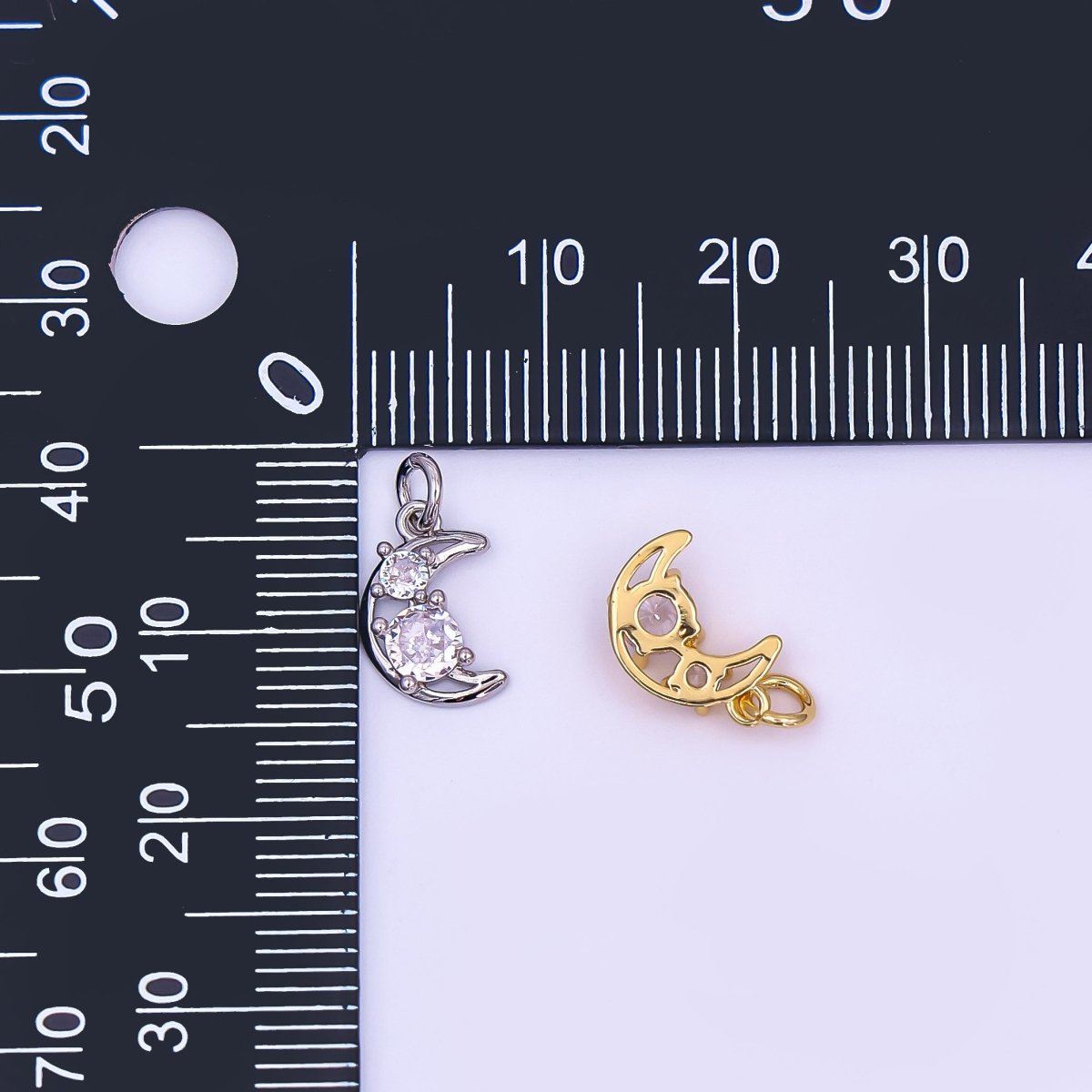 24K Gold Filled CZ Open Celestial Crescent Moon Charm in Gold & Silver | AF492 - DLUXCA