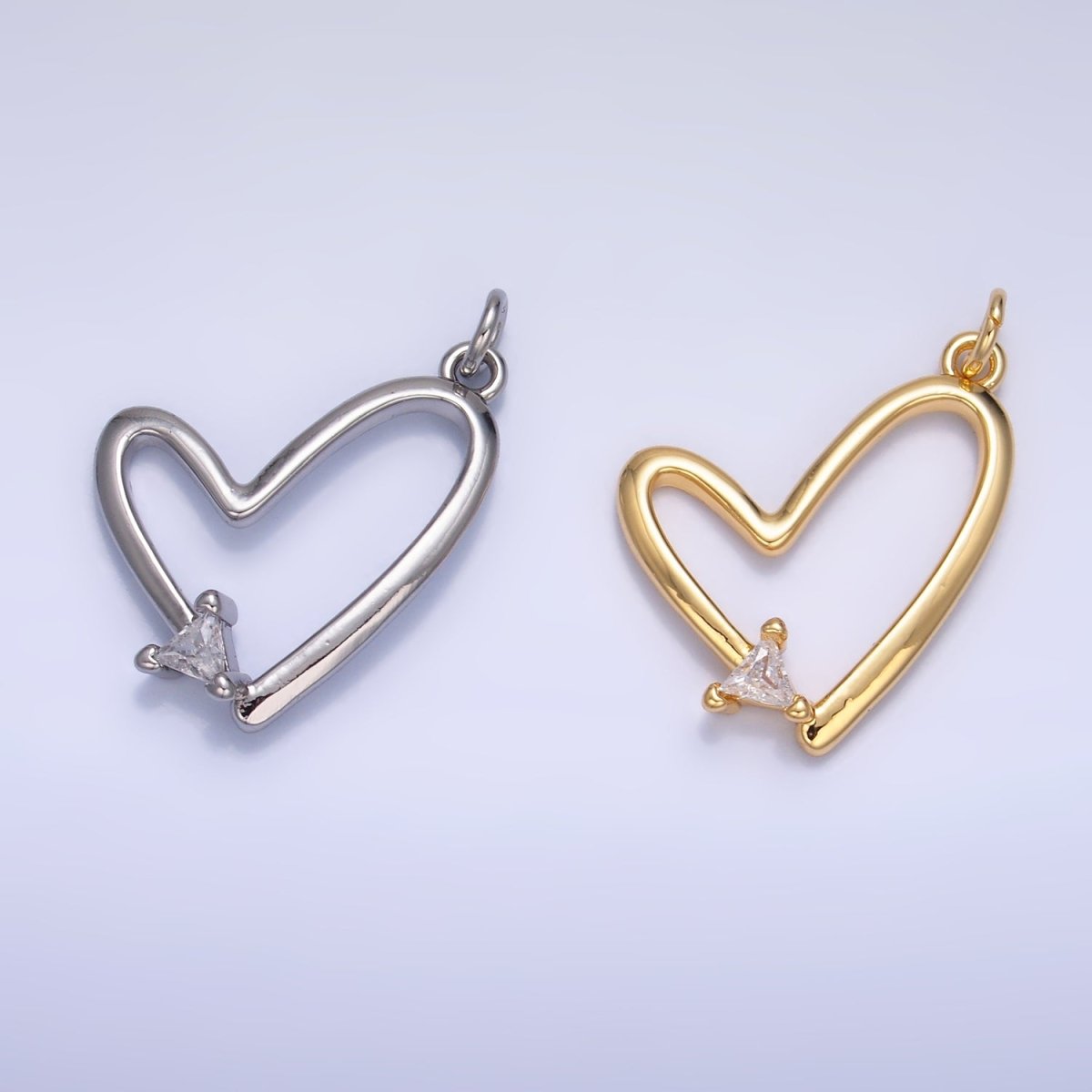 24K Gold Filled CZ Open Heart Charm in Gold & Silver | W352 - DLUXCA