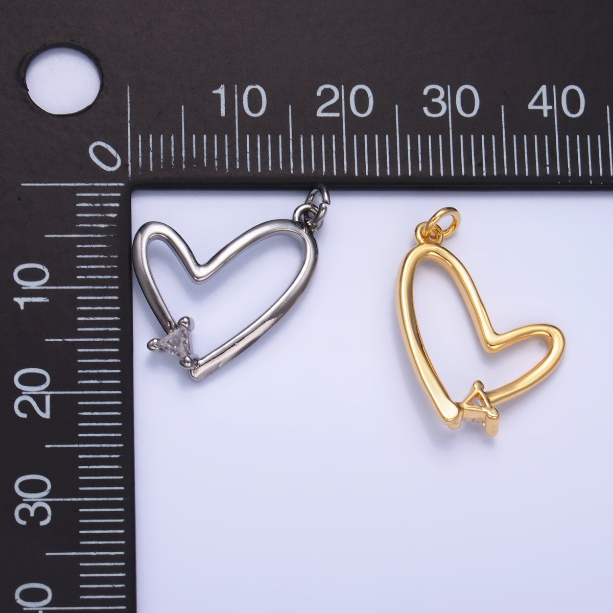 24K Gold Filled CZ Open Heart Charm in Gold & Silver | W352 - DLUXCA