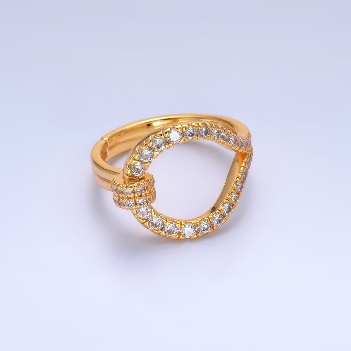 24K Gold Filled CZ Paved Open Circle Buckle Ring | U449 - DLUXCA