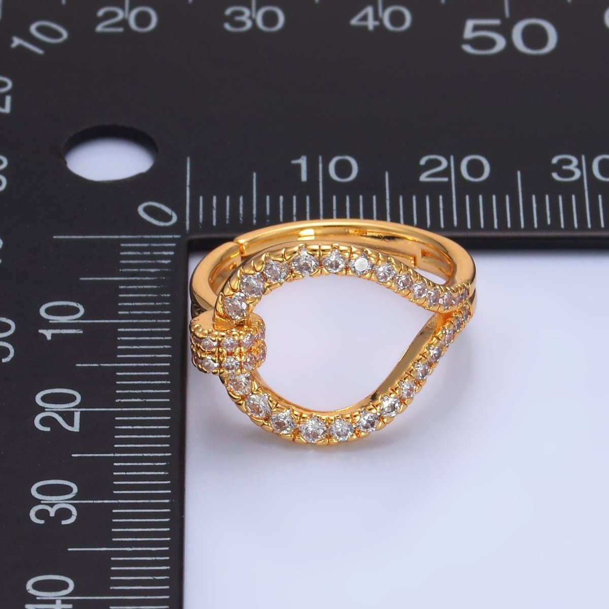 24K Gold Filled CZ Paved Open Circle Buckle Ring | U449 - DLUXCA