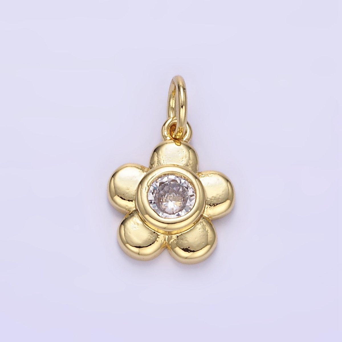 24K Gold Filled CZ Petal Flower Mini Charm | E343 - DLUXCA