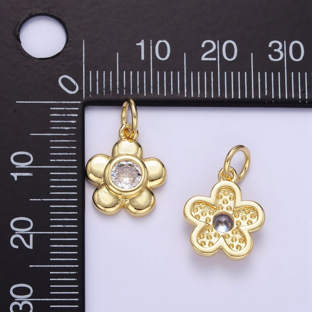 24K Gold Filled CZ Petal Flower Mini Charm | E343 - DLUXCA