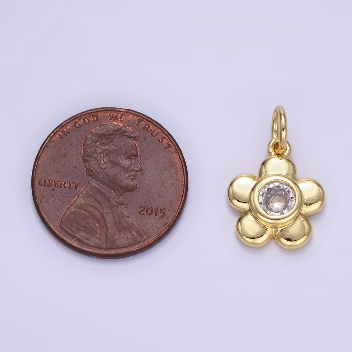 24K Gold Filled CZ Petal Flower Mini Charm | E343 - DLUXCA