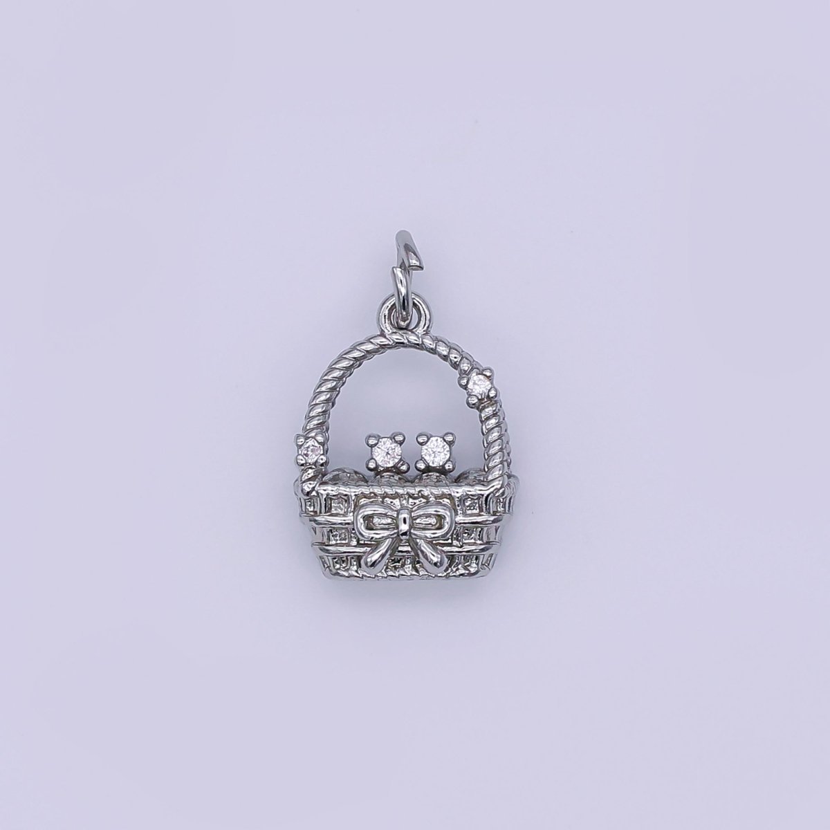24K Gold Filled CZ Picnic Basket 3D Multidimensional Charm in Gold & Silver | AJ366 - DLUXCA
