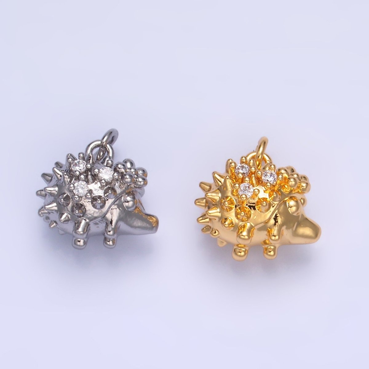 24K Gold Filled CZ Porcupine Hedgehog Animal 3D Multidimensional Charm in Gold & Silver | W380 - DLUXCA