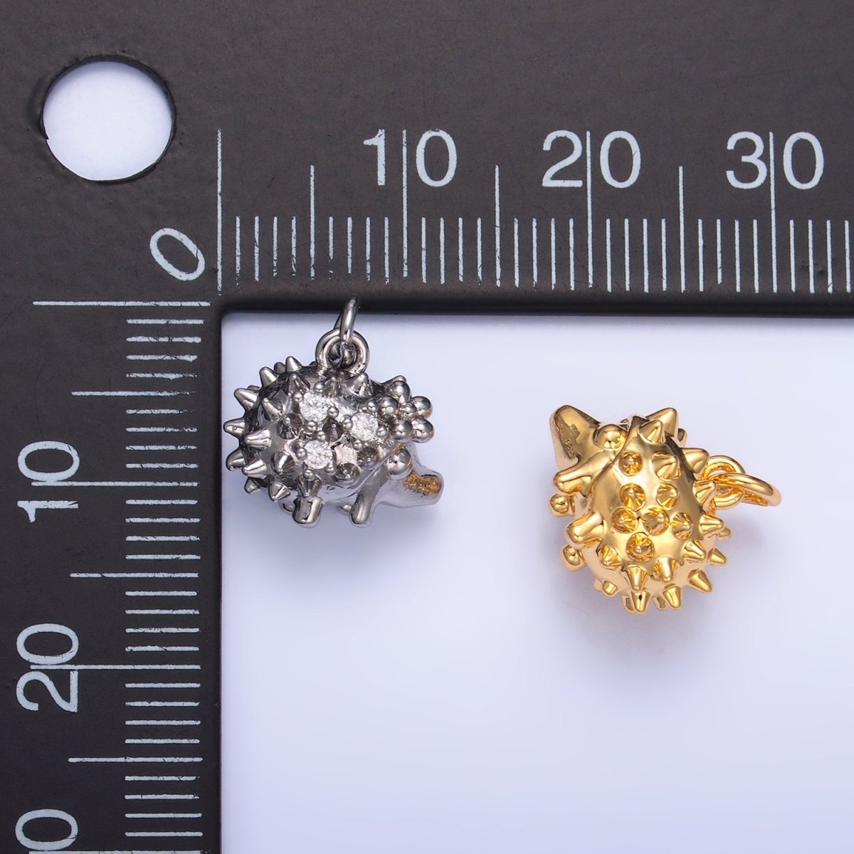 24K Gold Filled CZ Porcupine Hedgehog Animal 3D Multidimensional Charm in Gold & Silver | W380 - DLUXCA