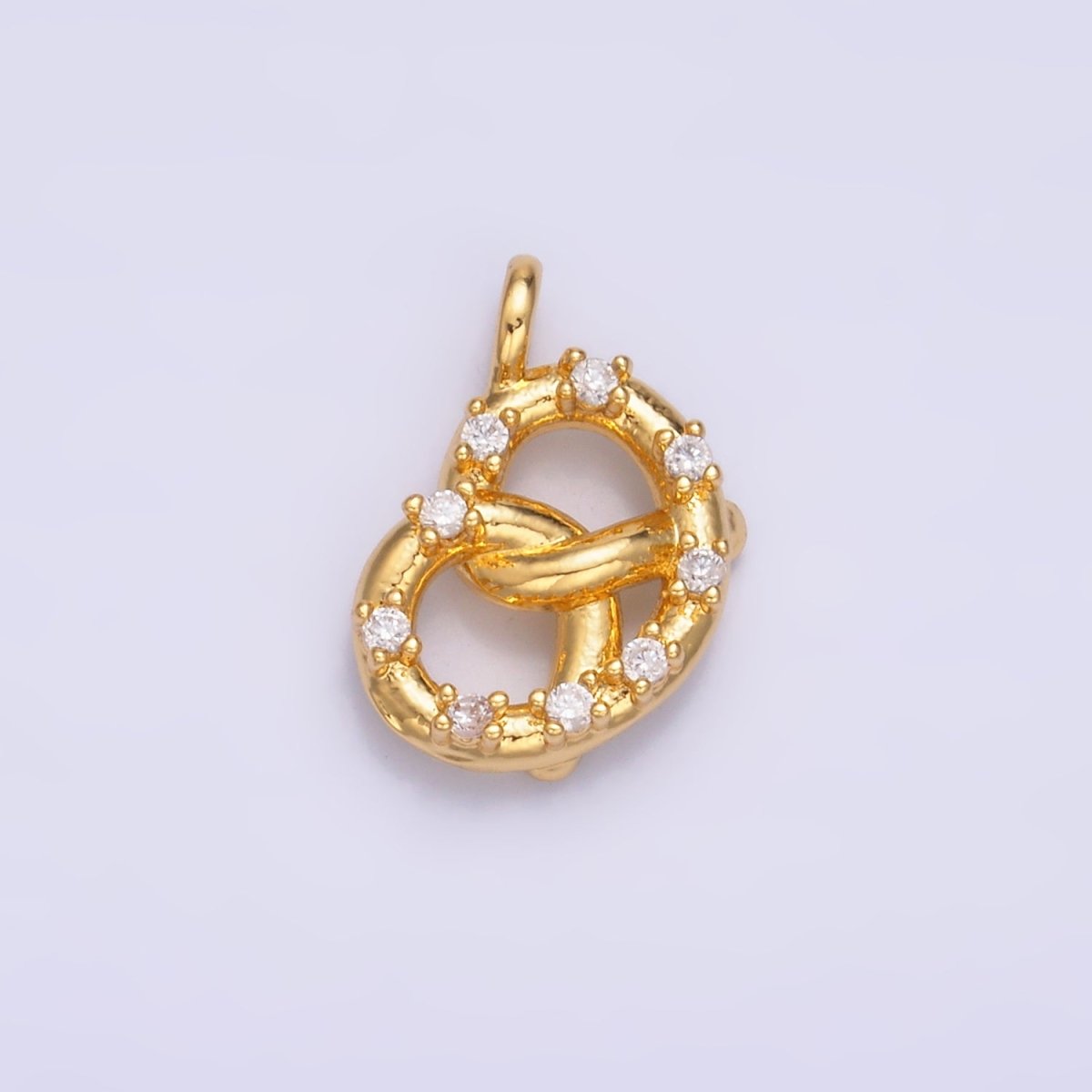 24K Gold Filled CZ Pretzel Pastry Food Charm in Gold & Silver | W340 - DLUXCA