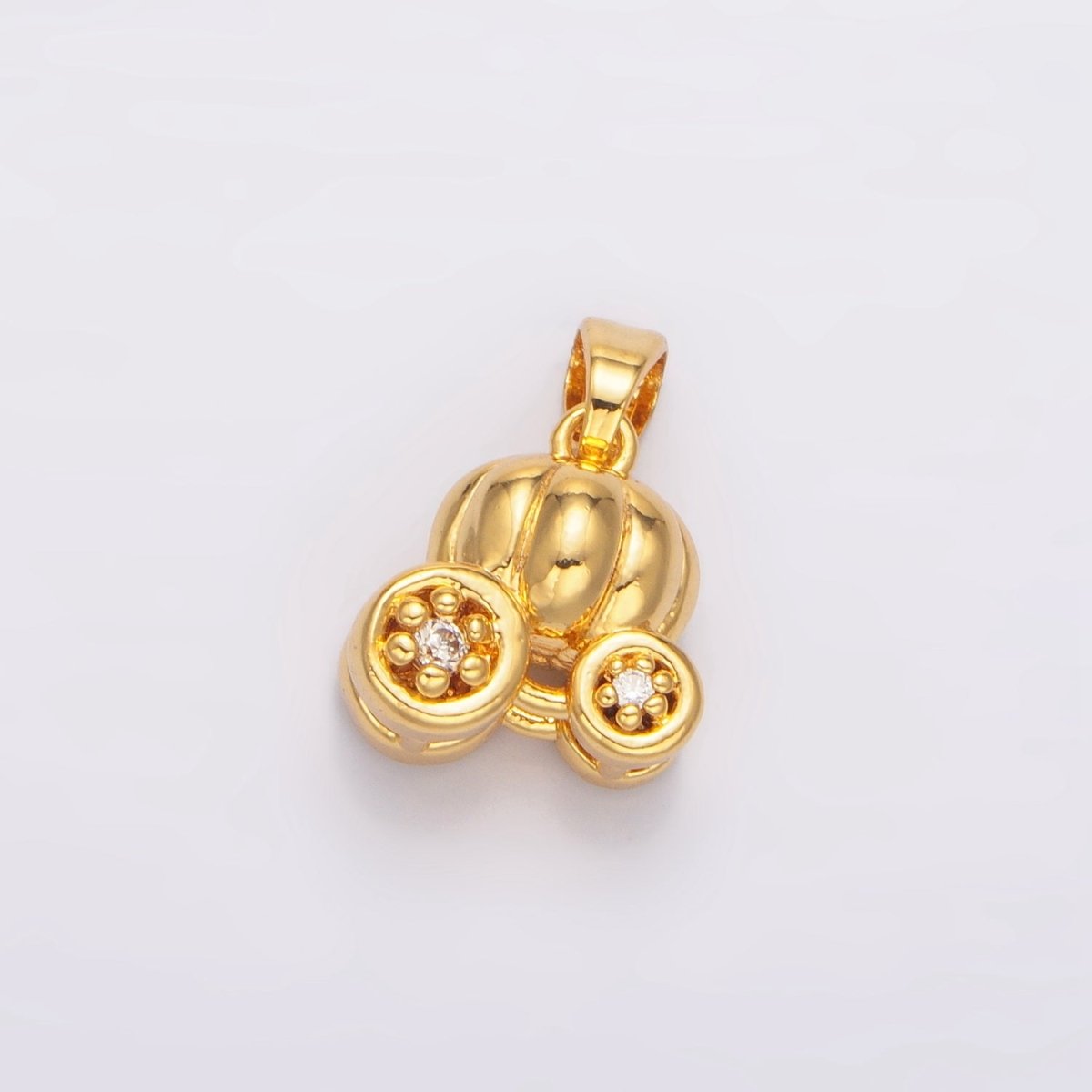 24K Gold Filled CZ Pumpkin Fruit Carriage Multidimensional 3D Charm in Gold & Silver | AA1031 - DLUXCA