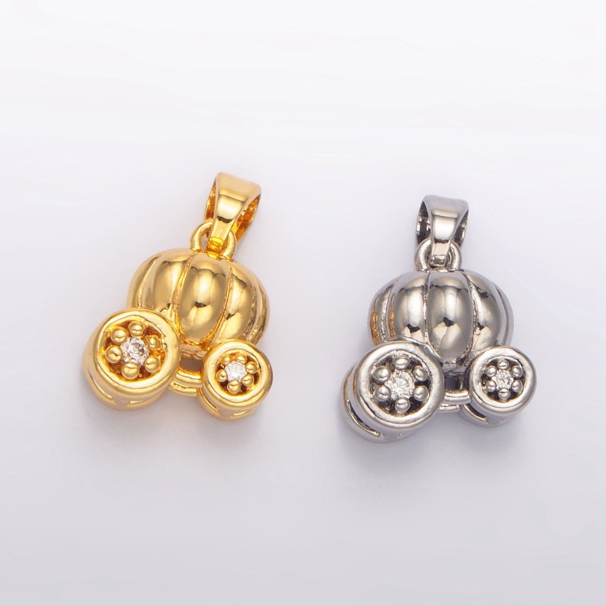 24K Gold Filled CZ Pumpkin Fruit Carriage Multidimensional 3D Charm in Gold & Silver | AA1031 - DLUXCA