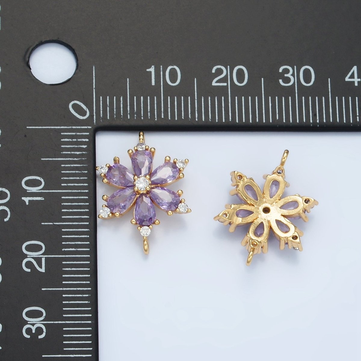 24k Gold Filled CZ Purple Flower Charm Connector | F - 234 - DLUXCA