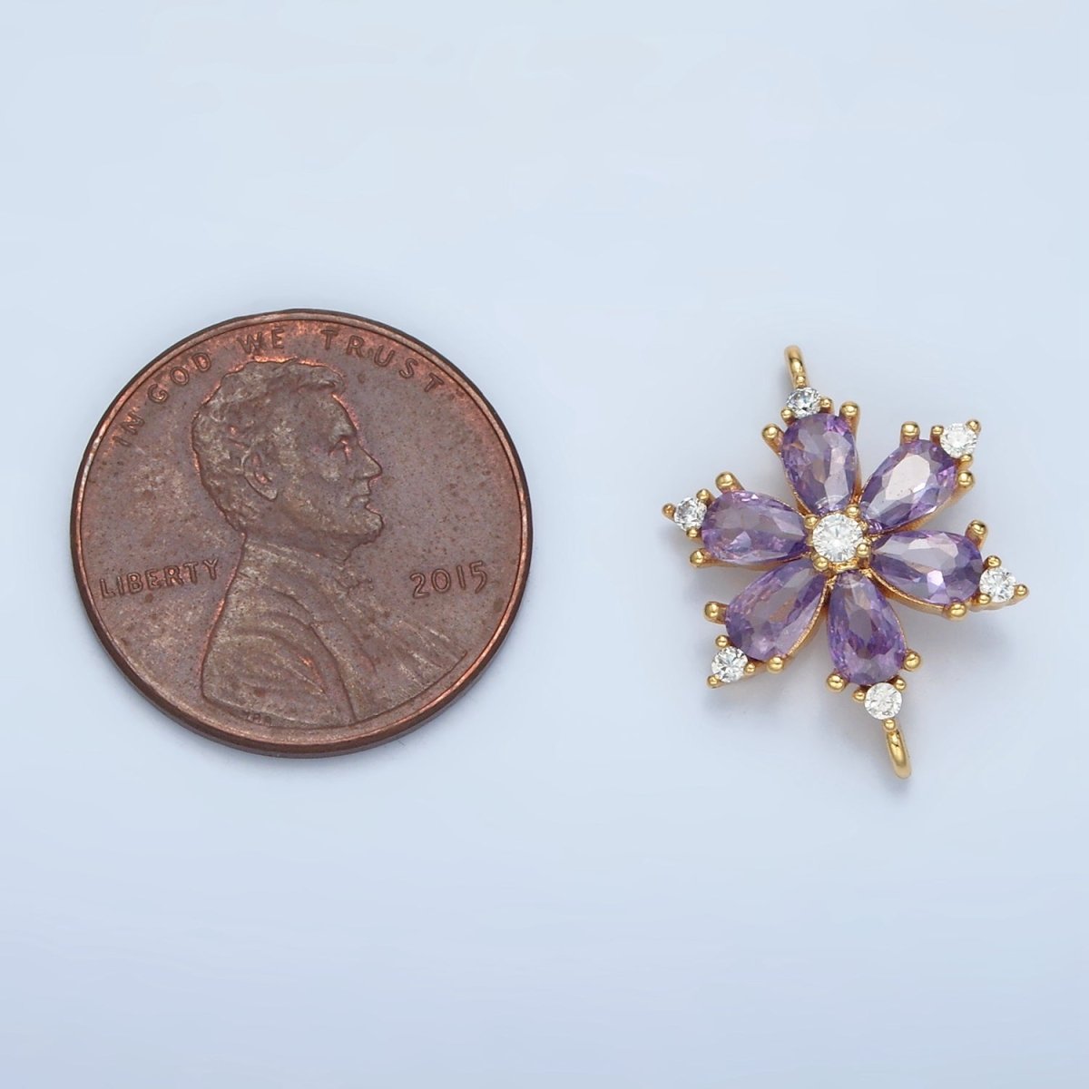 24k Gold Filled CZ Purple Flower Charm Connector | F - 234 - DLUXCA