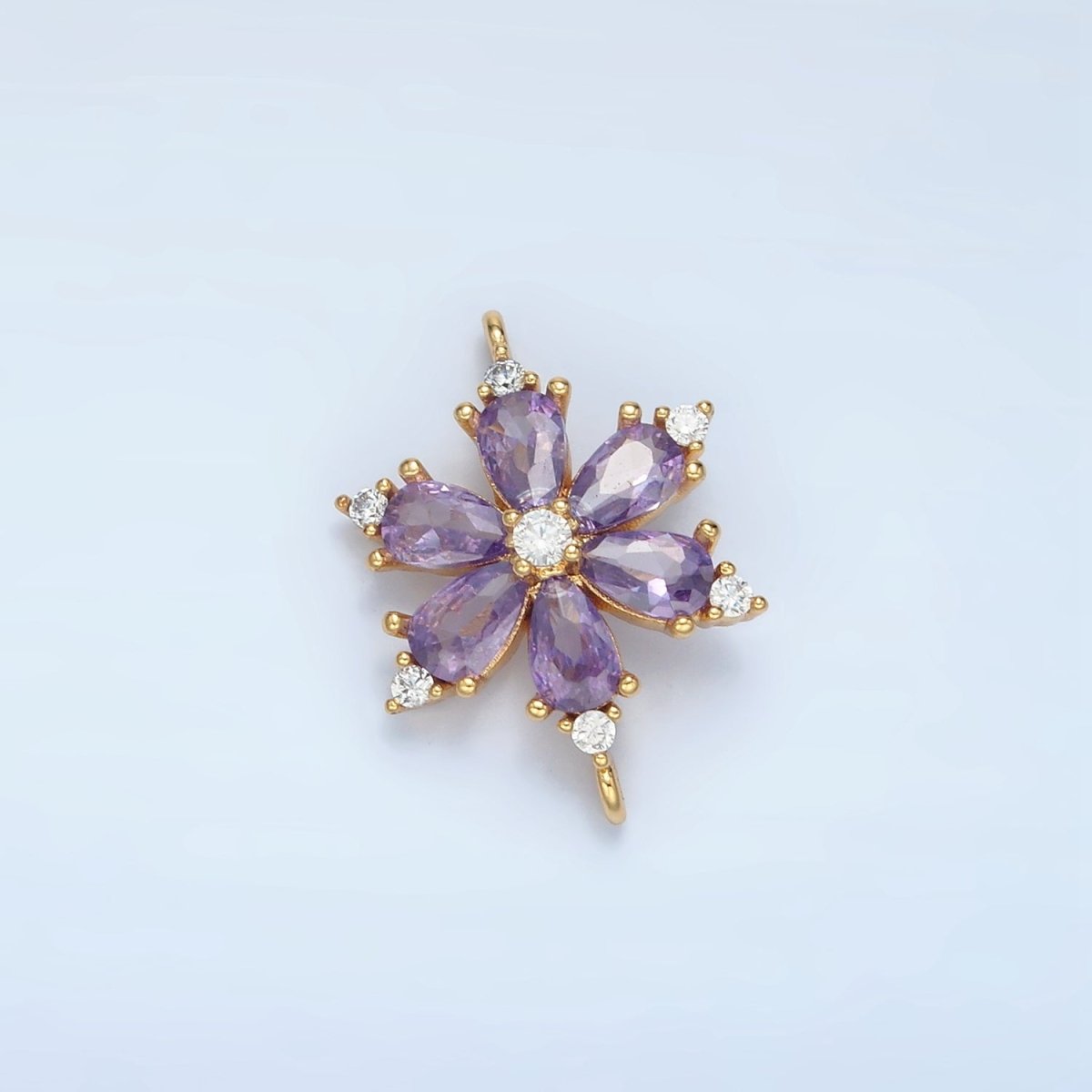 24k Gold Filled CZ Purple Flower Charm Connector | F - 234 - DLUXCA