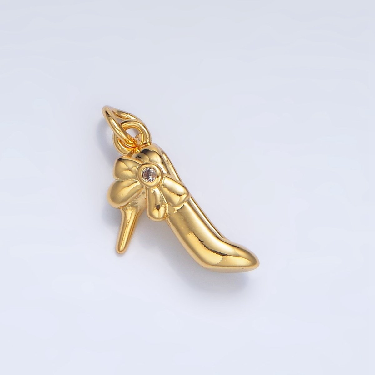 24K Gold Filled CZ Ribbon Bow Kitten Heels Multidimensional Fashion Charm | W025 - DLUXCA