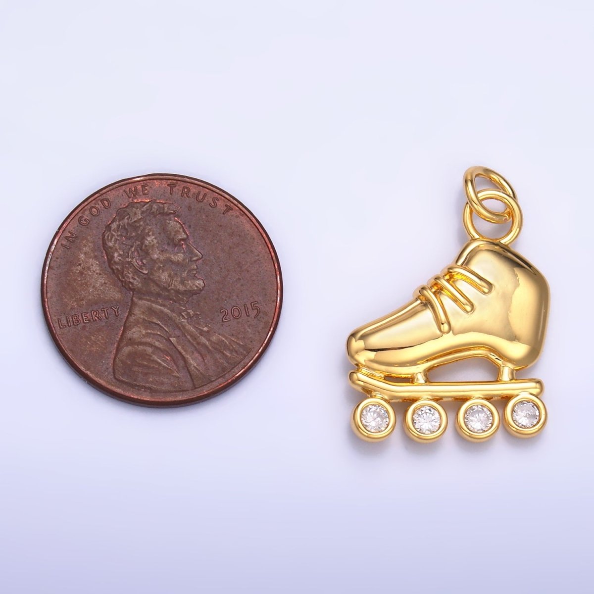 24K Gold Filled CZ Roller Skate Shoes Charm in Gold & Silver | W337 - DLUXCA