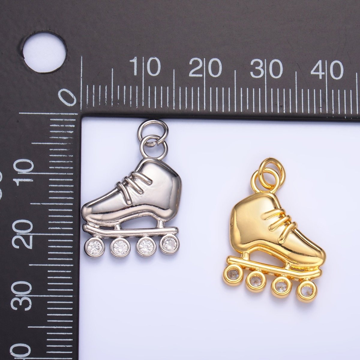 24K Gold Filled CZ Roller Skate Shoes Charm in Gold & Silver | W337 - DLUXCA