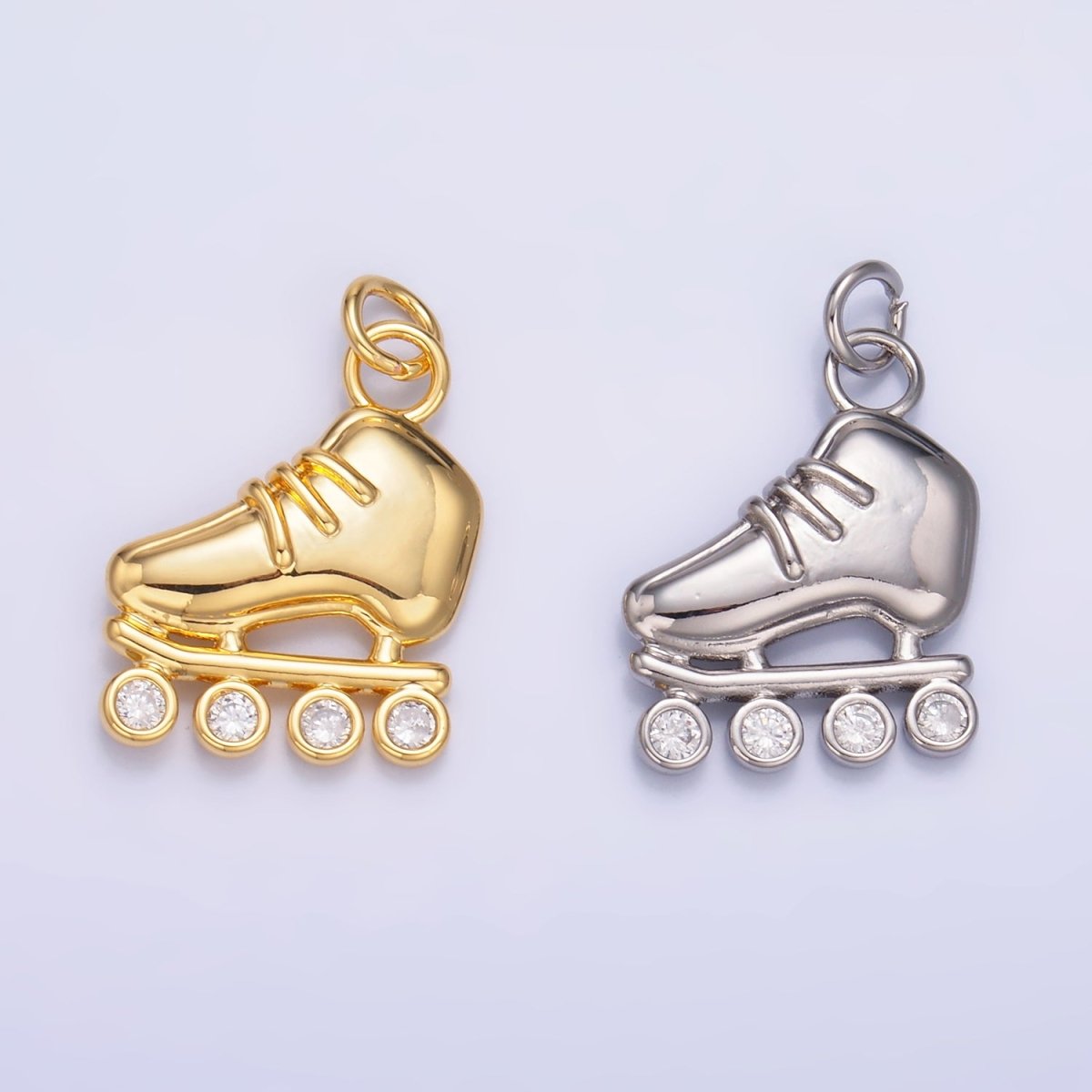 24K Gold Filled CZ Roller Skate Shoes Charm in Gold & Silver | W337 - DLUXCA