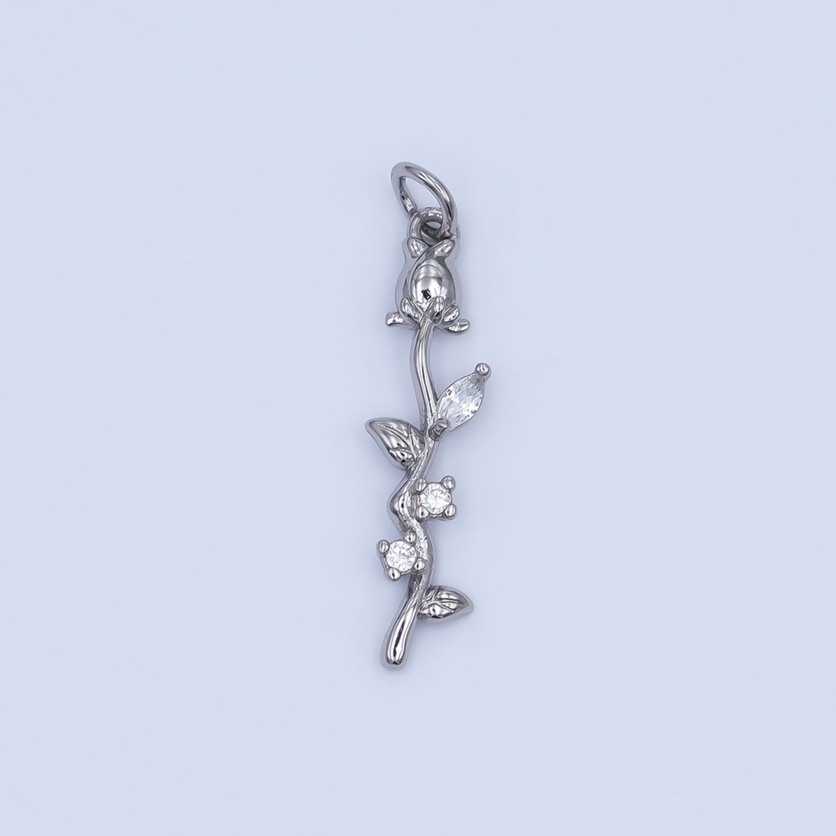 24K Gold Filled CZ Rose Flower Wavy Charm in Gold & Silver | AF470 - DLUXCA
