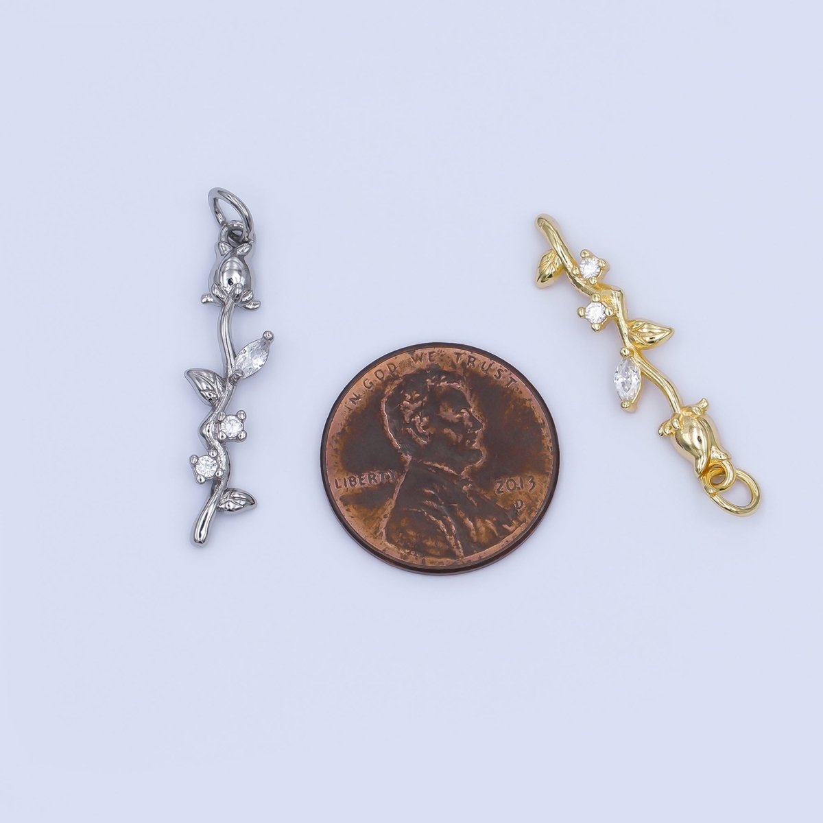 24K Gold Filled CZ Rose Flower Wavy Charm in Gold & Silver | AF470 - DLUXCA
