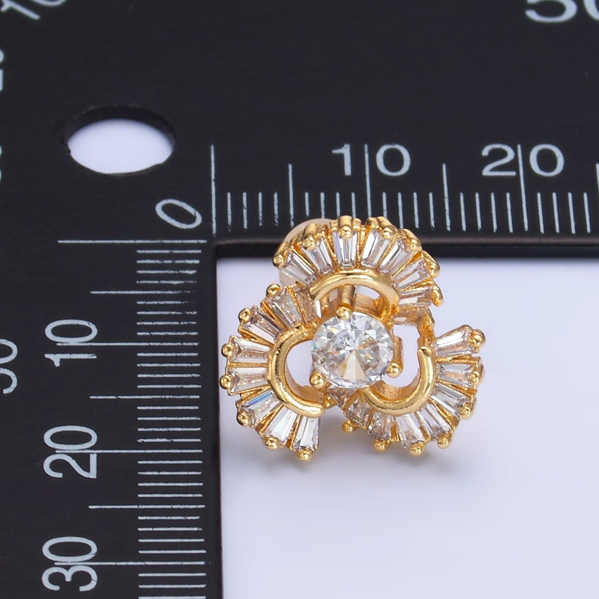 24K Gold Filled CZ Round Baguette Circular Geometric Stud Earrings | AB1441 - DLUXCA