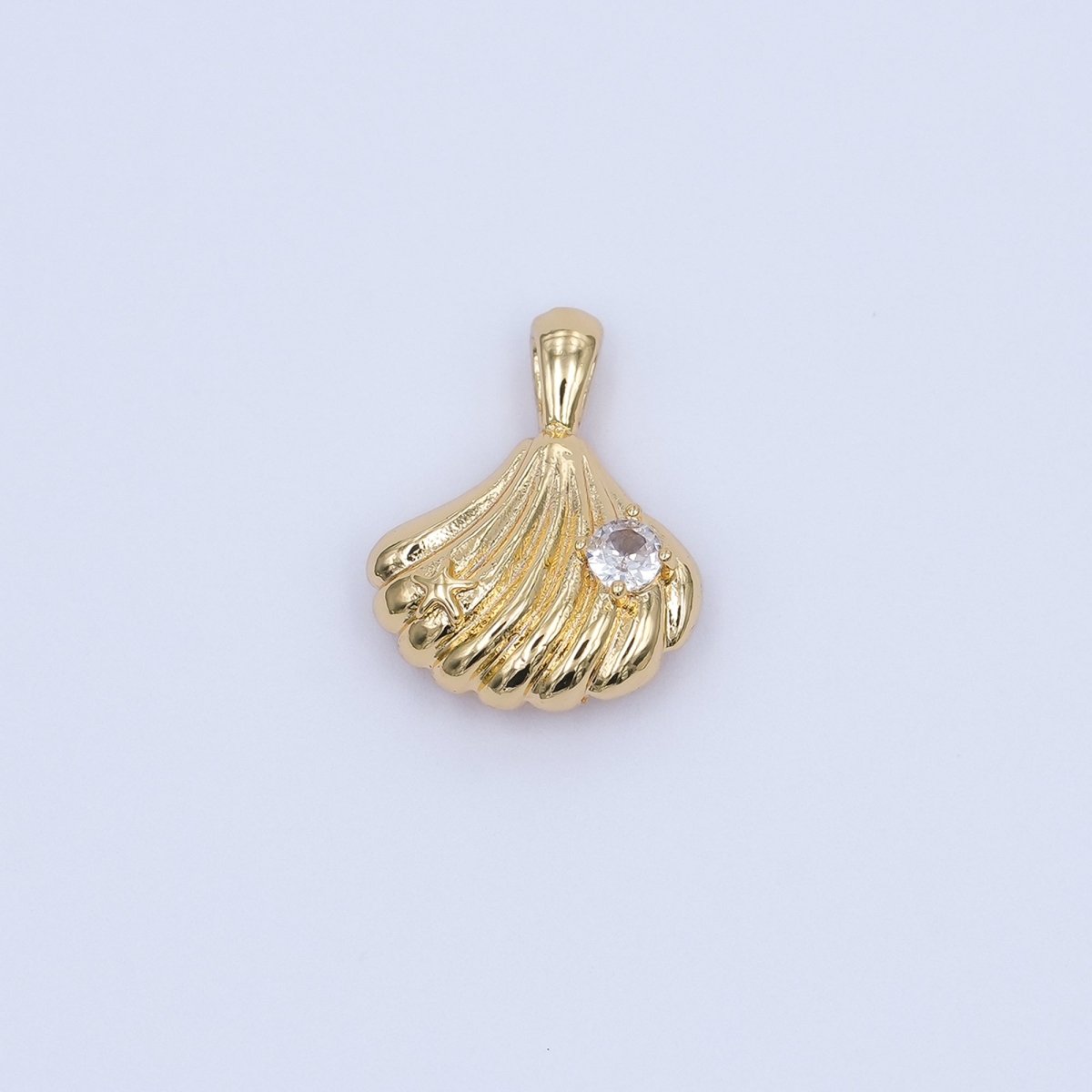 24K Gold Filled CZ Scallop Sea Shells 3D Multidimensional Pendant in Gold & Silver | AH459 - DLUXCA