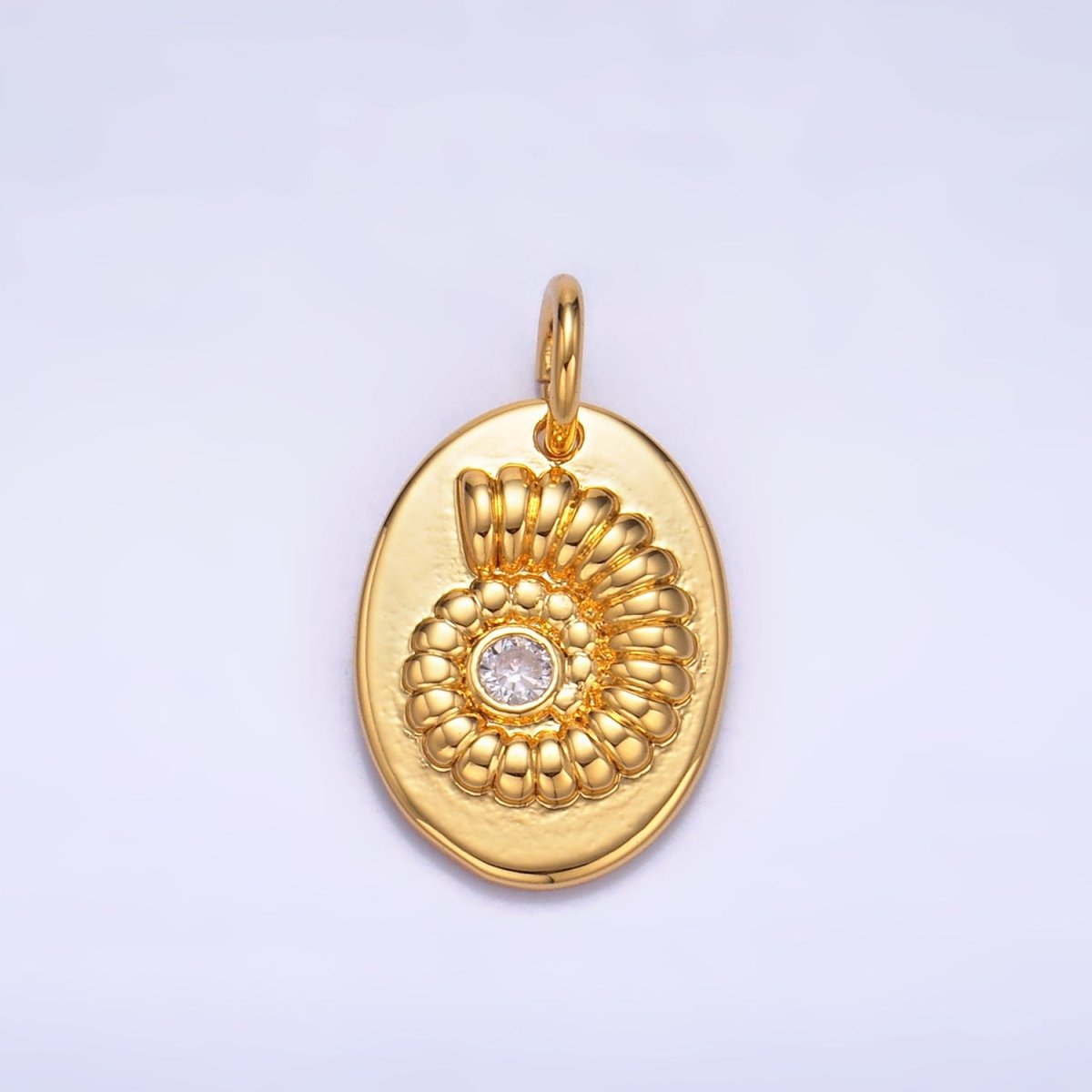 24K Gold Filled CZ Sea Clam Shell Oval Charm | W320 - DLUXCA