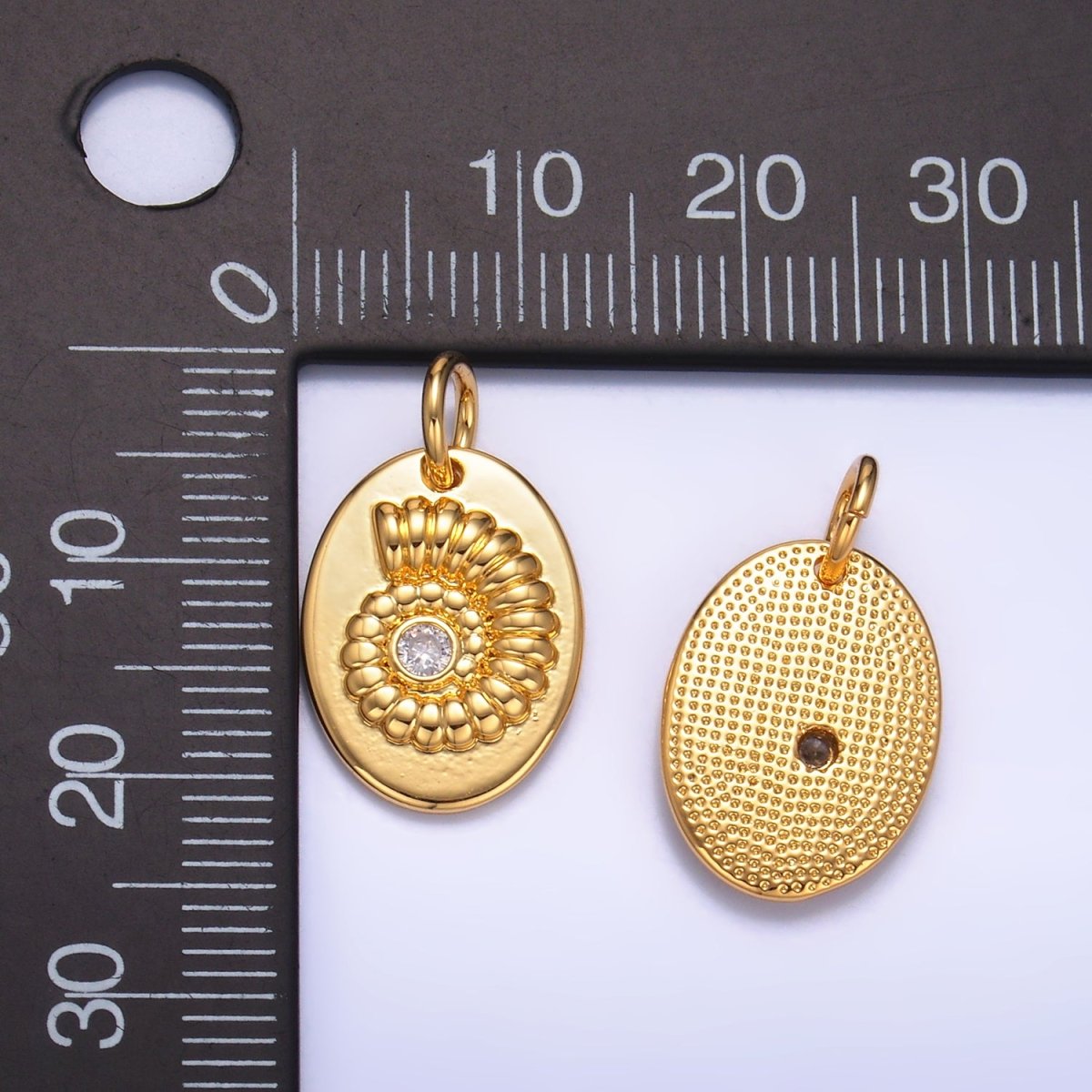 24K Gold Filled CZ Sea Clam Shell Oval Charm | W320 - DLUXCA