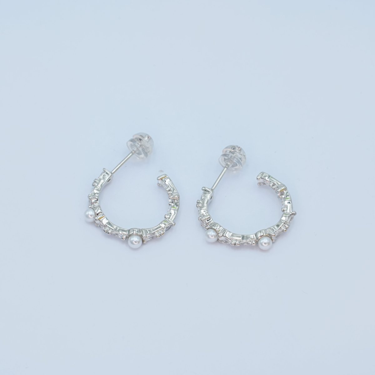 24K Gold Filled CZ Shell Pearl C - Shape Earrings in Gold & Silver | AB1467 AB1468 - DLUXCA
