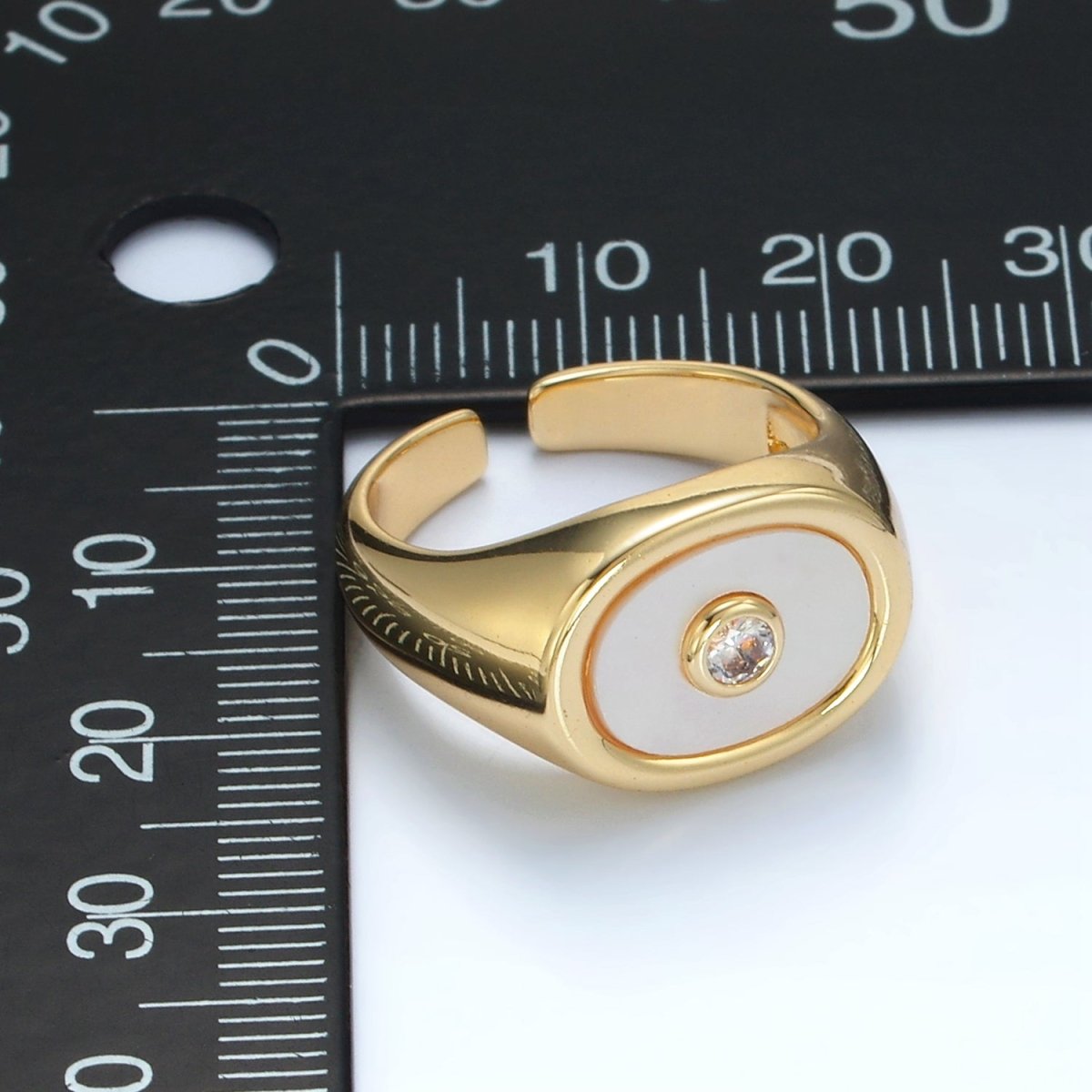 24K Gold Filled CZ Shell Pearl Signet Ring | O1403 - DLUXCA