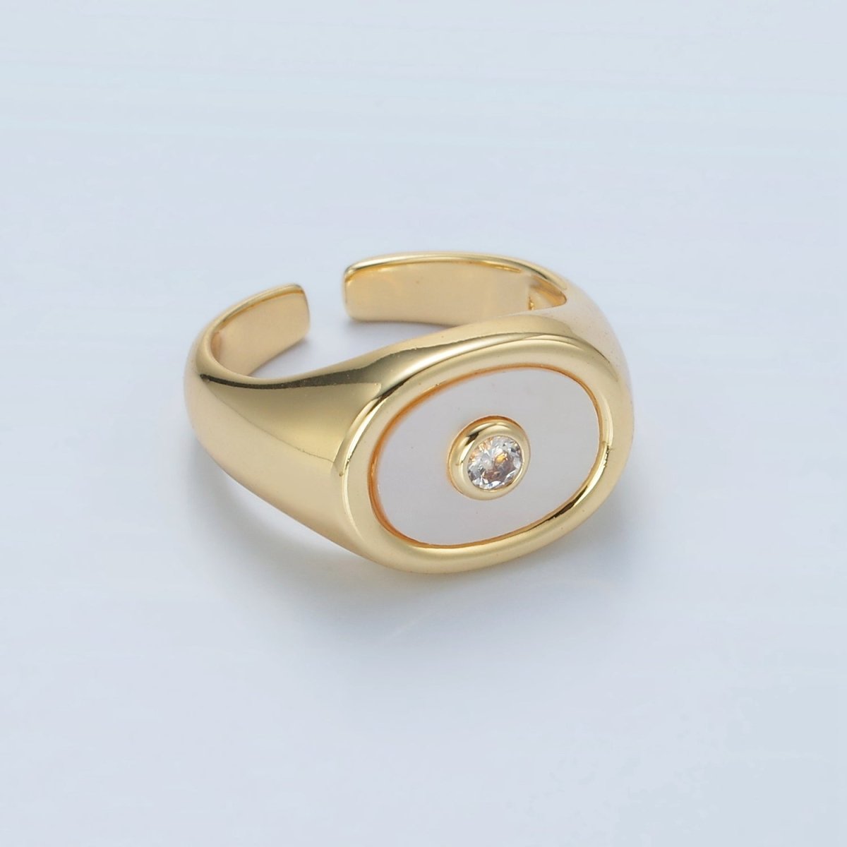 24K Gold Filled CZ Shell Pearl Signet Ring | O1403 - DLUXCA