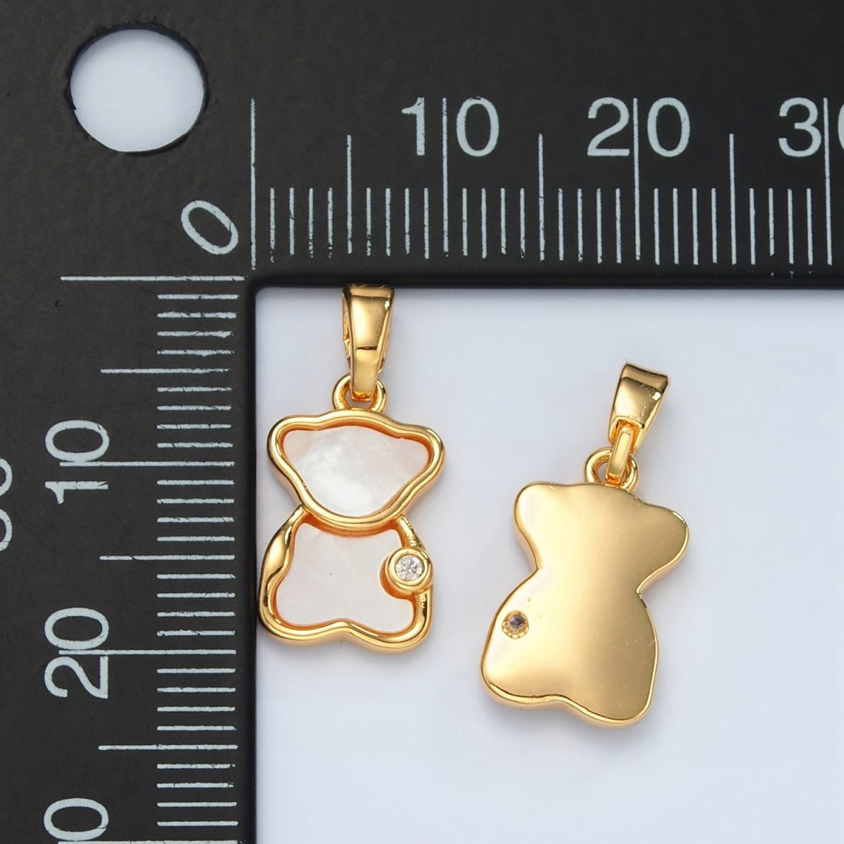 24K Gold Filled CZ Shell Pearl Teddy Bear Bezel Pendant | H723 - DLUXCA