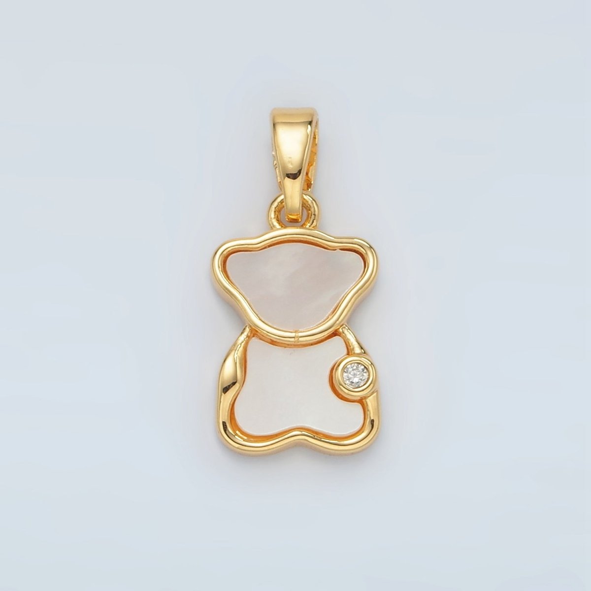 24K Gold Filled CZ Shell Pearl Teddy Bear Bezel Pendant | H723 - DLUXCA