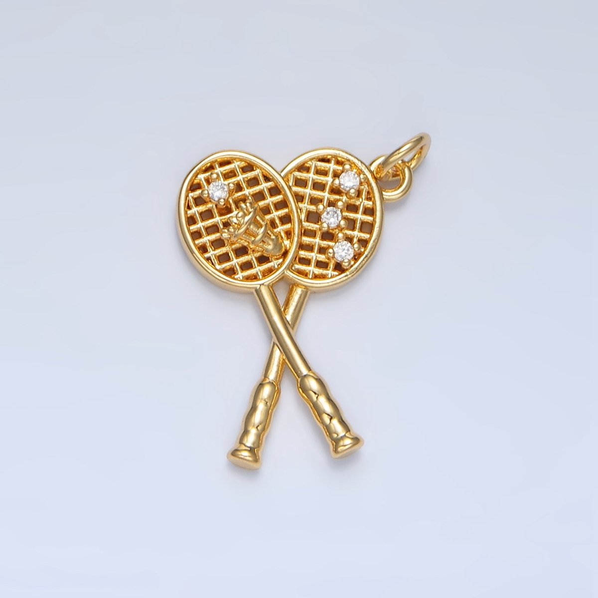 24K Gold Filled CZ Shuttlecock Badminton Racket Multidimensional Sports Charm | X892 - DLUXCA