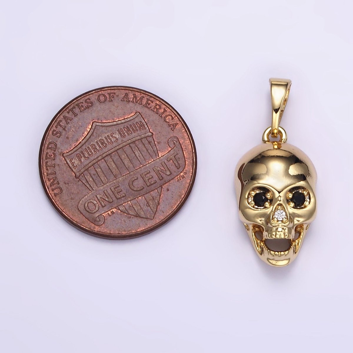 24K Gold Filled CZ Skull Skeleton Human Anatomy Pendant | AH202 - DLUXCA