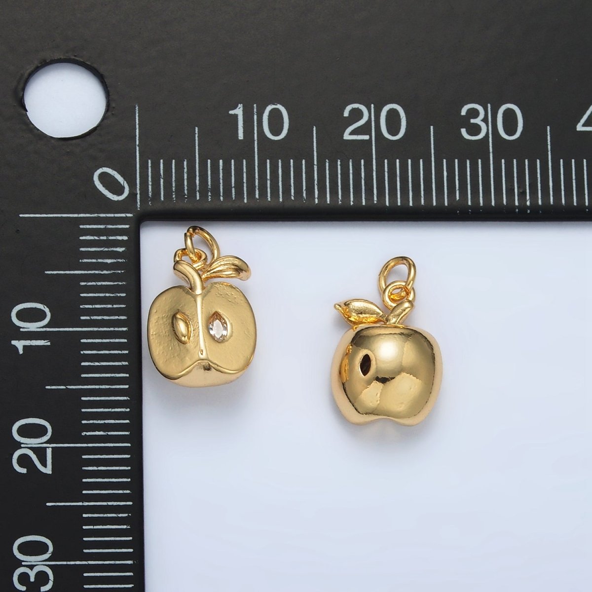 24K Gold Filled CZ Sliced Apple Fruit Mini Charm | N1363 - DLUXCA