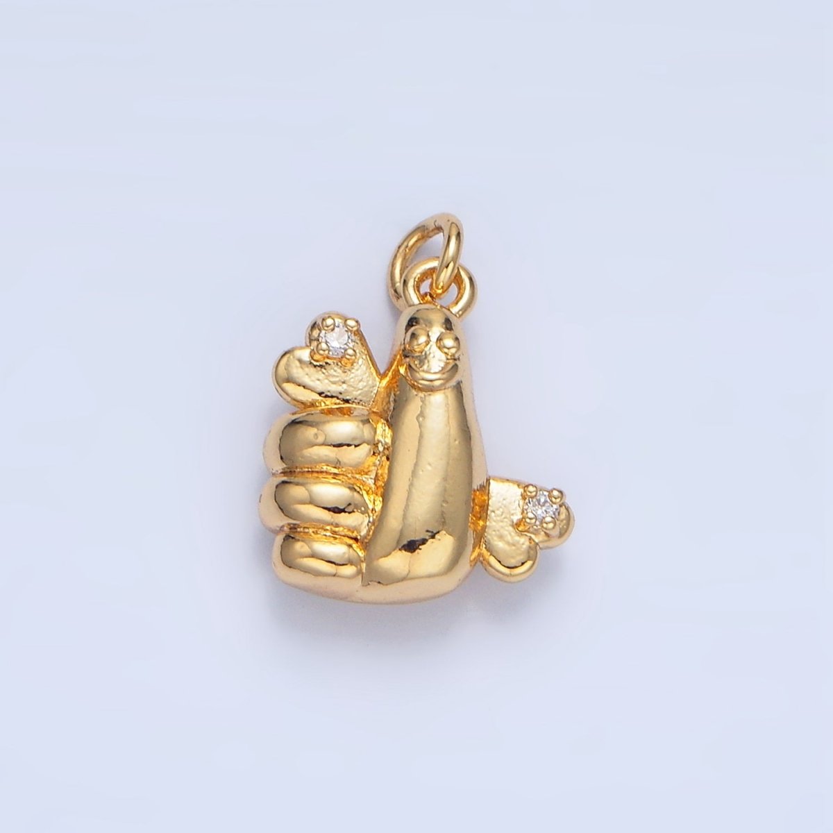 24K Gold Filled CZ Smiley Face Thumbs Up Hand Gesture Charm | X850 - DLUXCA