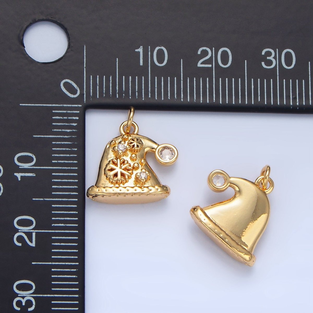 24K Gold Filled CZ Snowflake Christmas Hat Charm | X852 - DLUXCA